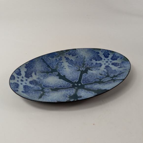 Mackintosh Enamels Snowflake Dish Blue Winter Trinket Tray Signed Oval Decor - Picture 1 of 11